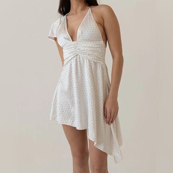 WeWoreWhat Crystal Asymmetrical Backless Satin Dress White Size 6 - Picture 1 of 8
